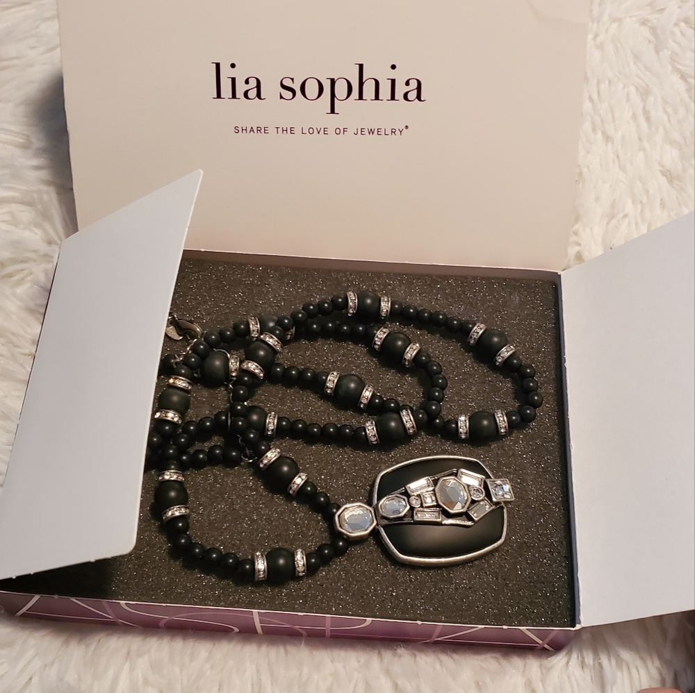 Lia Sophia Black/Crystal Necklace